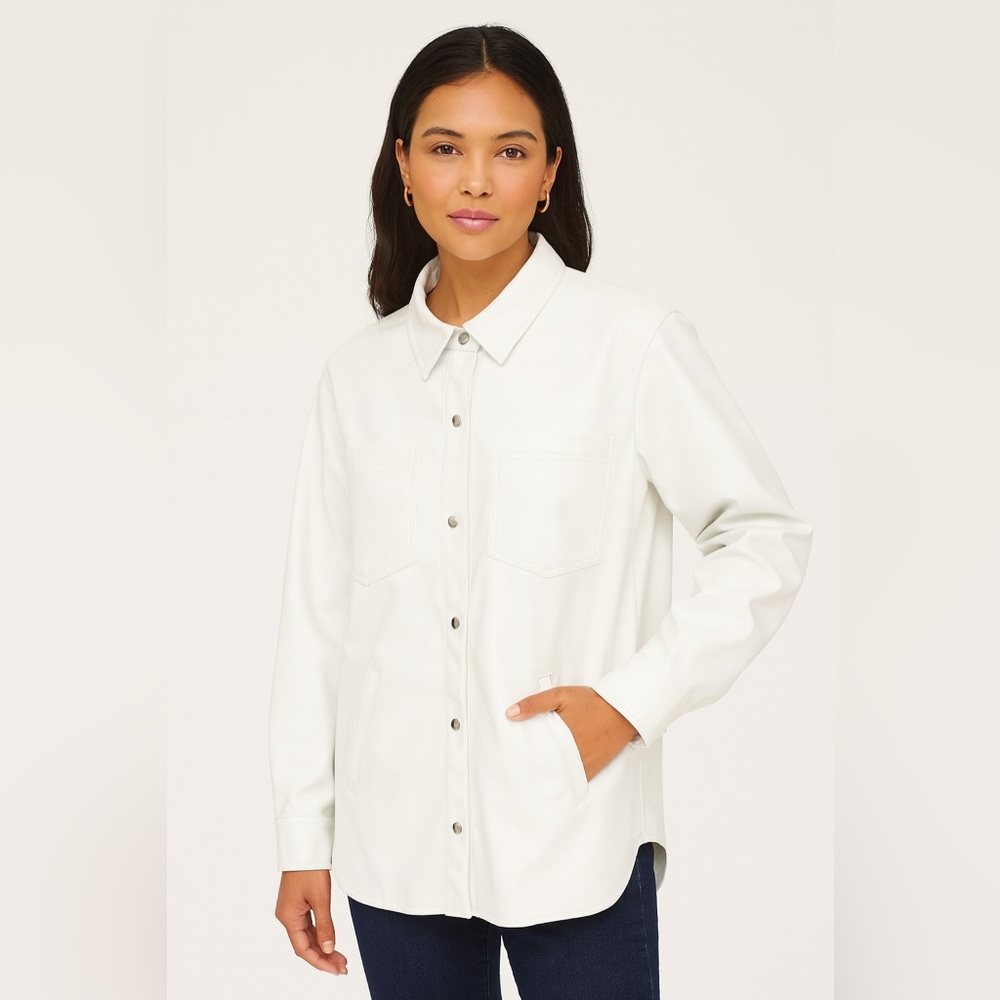 Calvin Klein White Vegan Leather Shirt Jacket Large